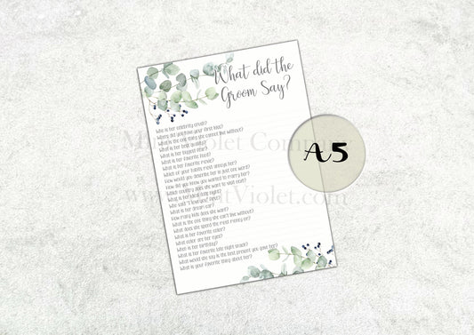 What did the groom say Hen Party Games, Mr or Mrs, Would she rather, Guess the dress, Party Accessories, classy eucalyptus Hen Party
