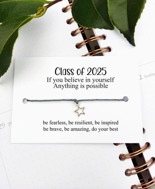 Class of 2025 personalised School leavers gift Wish Bracelet Card, Gift for pupils students University, College Present, shine like a star