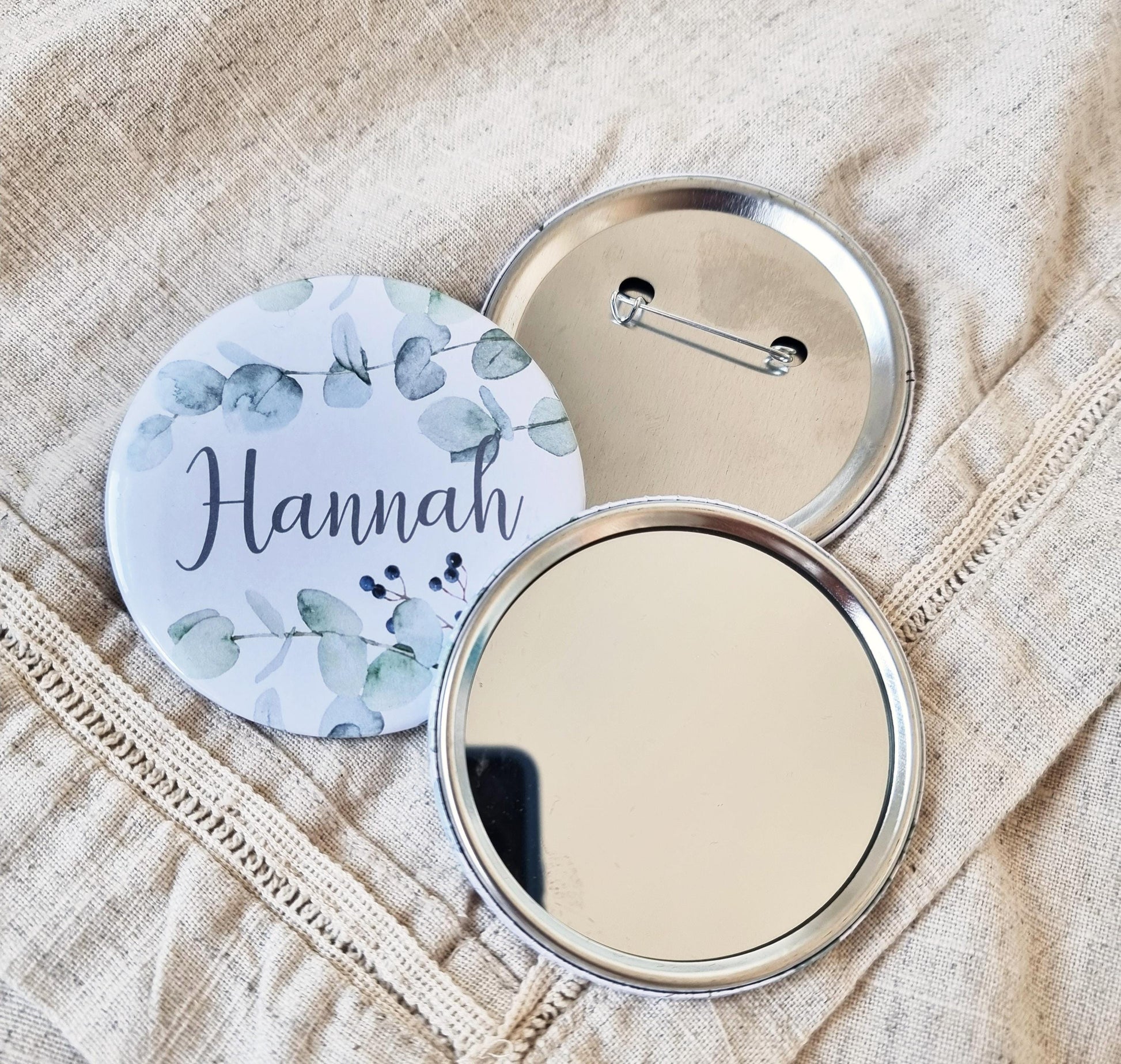 Personalised, Name Bride Tribe pocket Mirror or badge, Perfect party bag filler for Hen Do, Bachelorette goody bags. Eucalyptus theme
