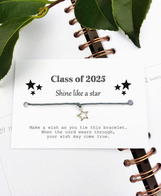 Class of 2025, School leaver gift, Wish Bracelet Card, Gift for pupils, students, University, College Congratulation gift, shine like a star