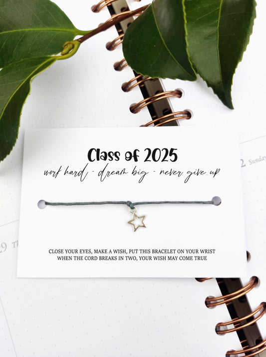 Class of 2025 School leavers gift Wish Bracelet Card, Gift for pupils students University, College Congratulation Present, shine like a star