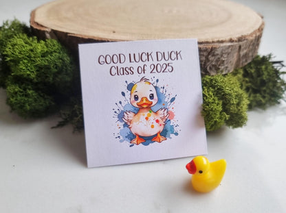 Good Luck duck, Class of 2025 School leavers gift with Card, keepsake, hug for pupils students University, College exams gcse PTA bulk gifts