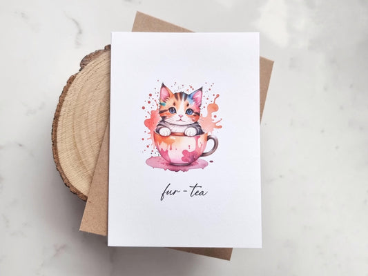 Fur-Tea Funny 30th Birthday Card, Dirty Thirty Card, Cute Cat Lover Gift, Cat Puns, Humorous Cards, watercolor Card For Her, Cat Dad Card