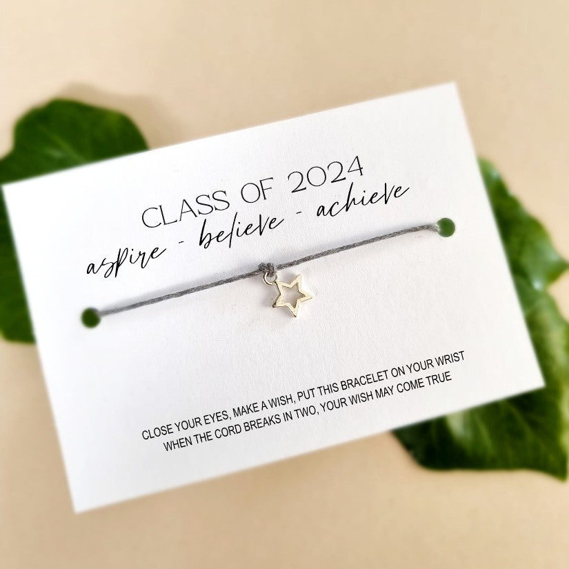 Class of 2024 School leavers gift. Shine like a star Wish Bracelet Card, Gift for students