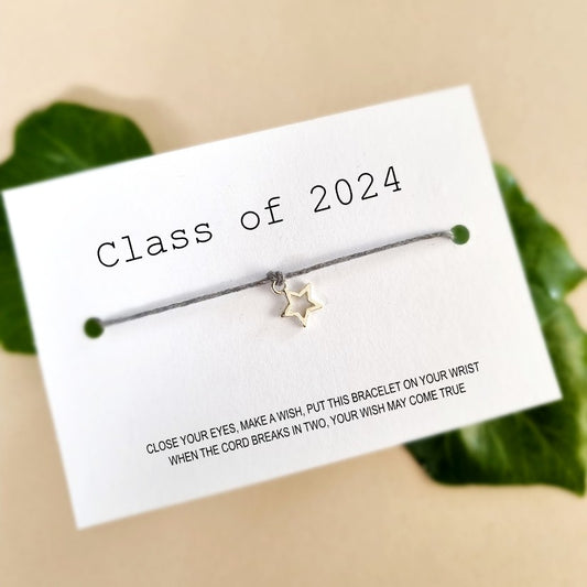 Class of 2024 School leavers gift. Shine like a star Wish Bracelet Card, Gift for students