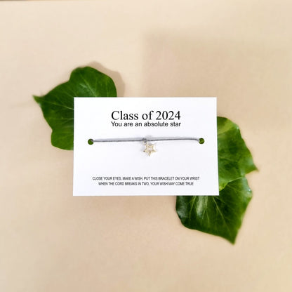 Class of 2024 School leavers gift. Shine like a star Wish Bracelet Card, Gift for students