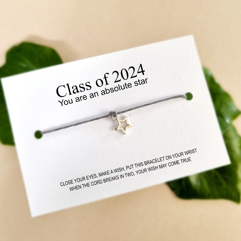 Class of 2024 School leavers gift. Shine like a star Wish Bracelet Card, Gift for students