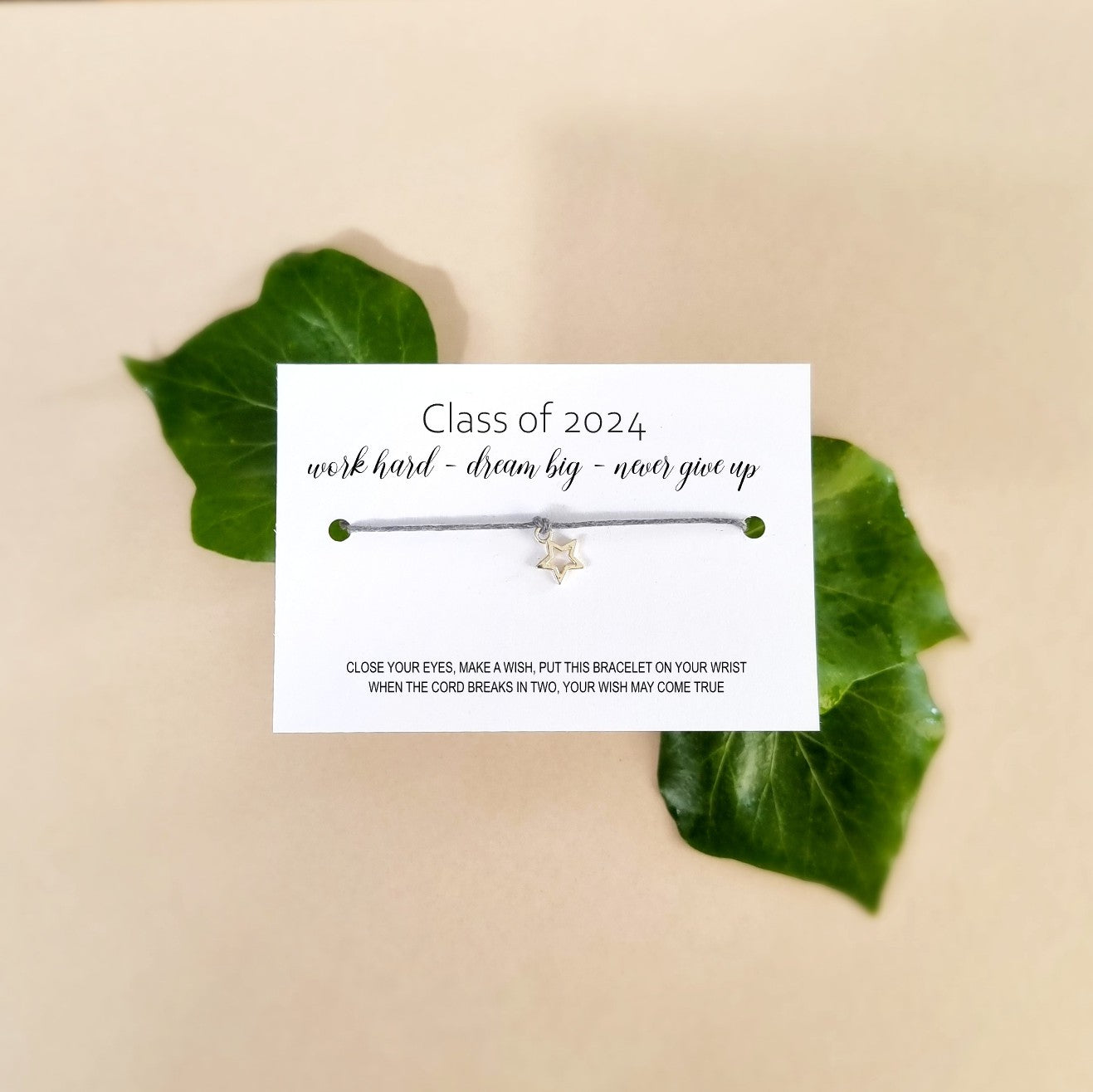 Class of 2024 School leavers gift. Shine like a star Wish Bracelet Card, Gift for students